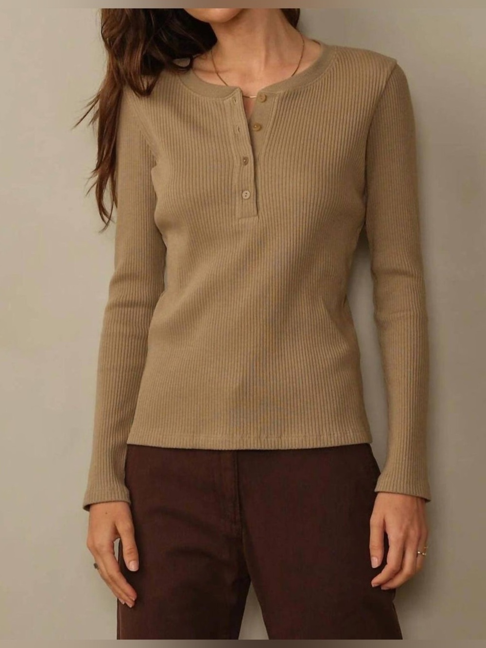 Road To Nowhere - Tasman Ribbed Henley Top Small EXCELLENT